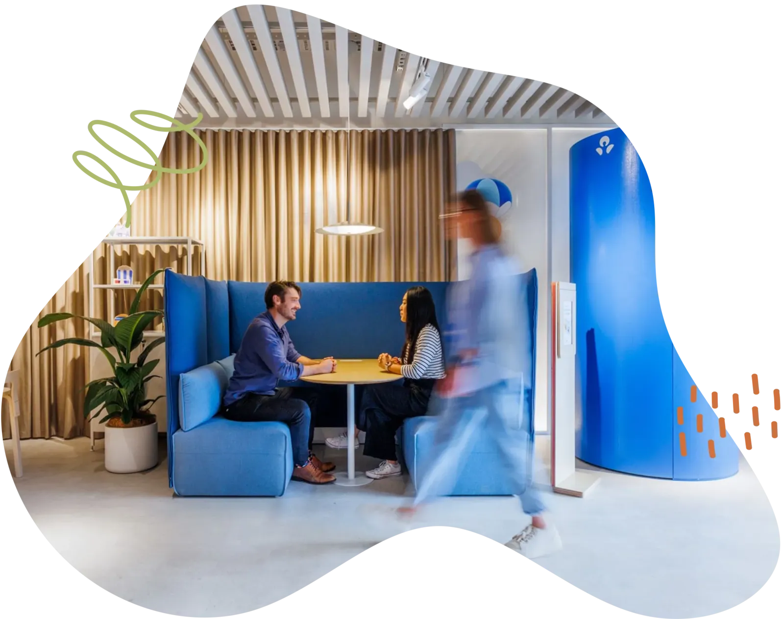 ANZ bank branch with blue customer seating and light flooring